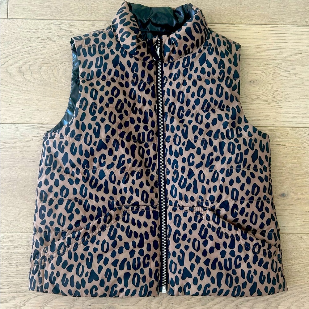 NWOT Crewcuts reversible vest leopard and black puff. Girl size S.